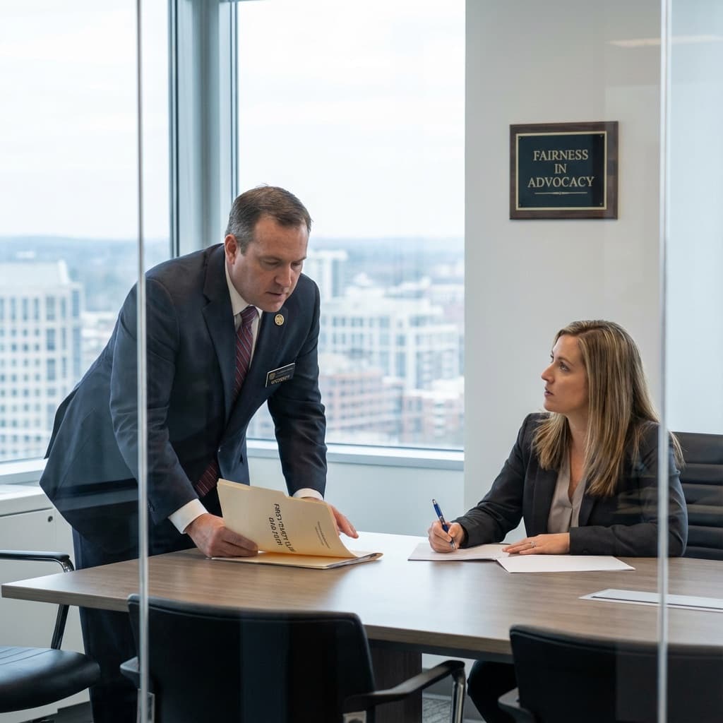 Florida first-party insurance claim attorneys reviewing policy documents in a professional law office