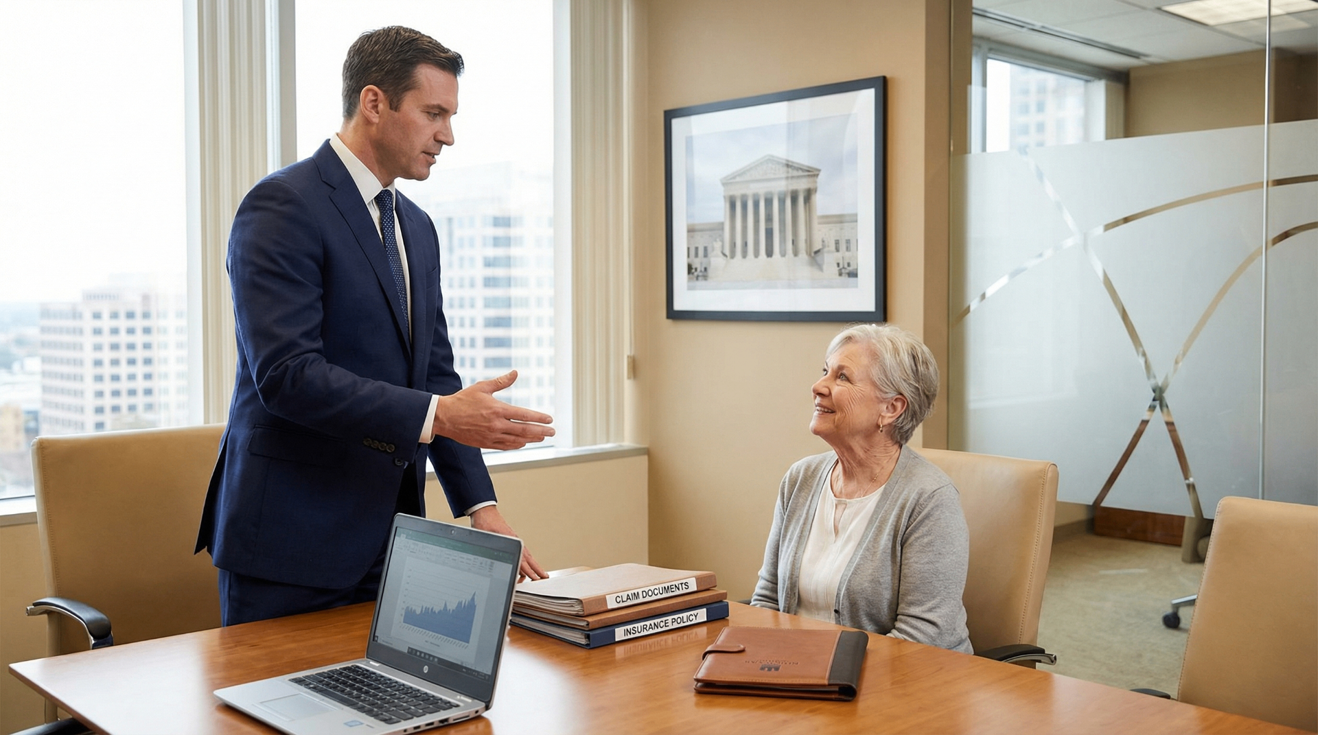 Florida uninsured motorist coverage attorney explaining insurance policy options to elderly client